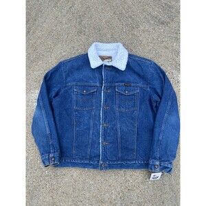 Vintage Western Wrangler Denim Sherpa Lined Jacket Blue Mens M-159 Size Large